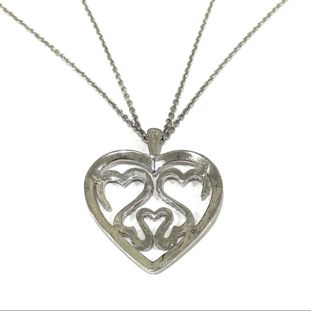 Jane Seymour Open Hearts Heart-Shaped Family Diamond Necklace Silver - Picture 2 of 4